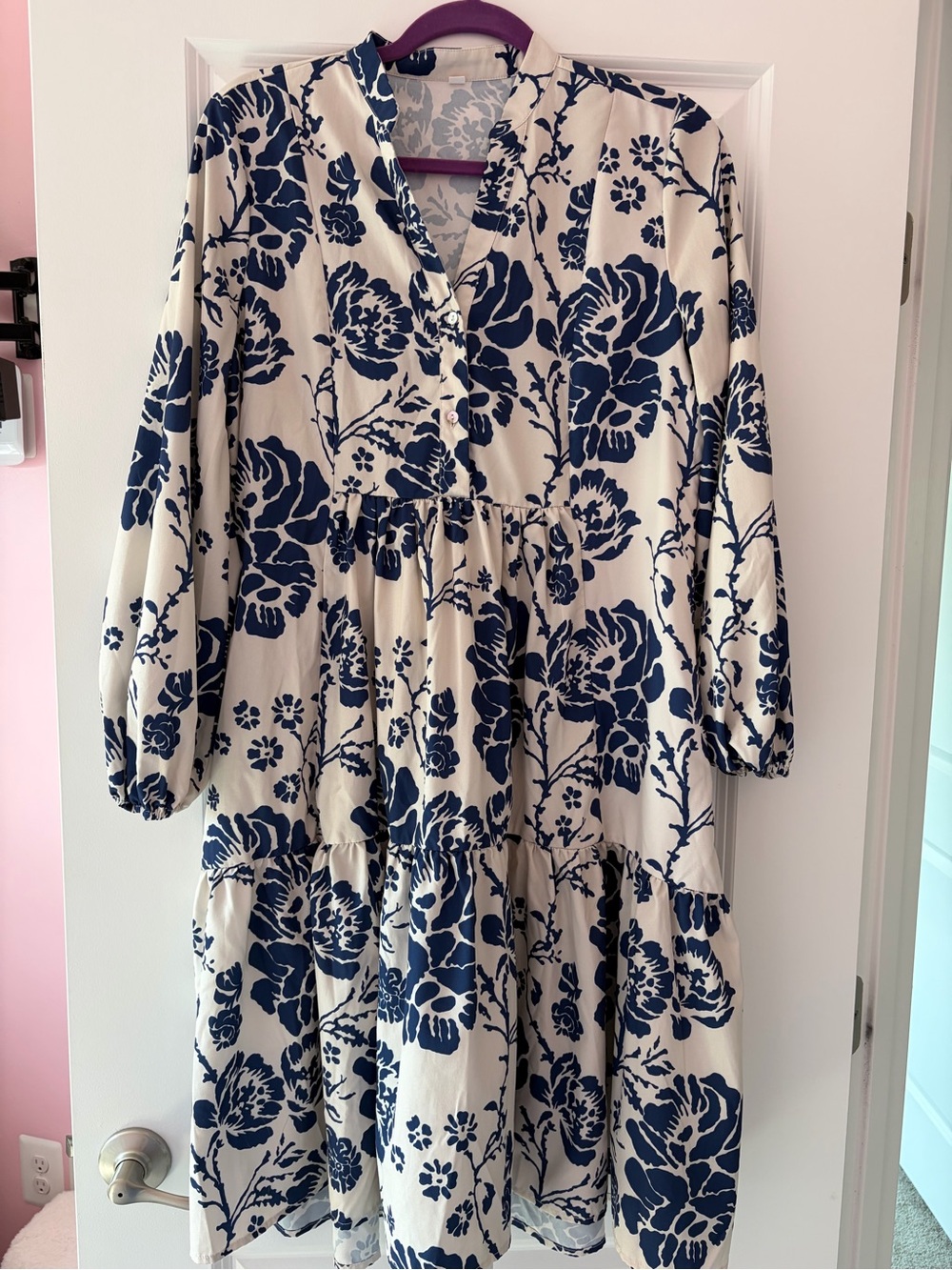 Women's Blue Floral Tiered Smocked Waist Dress